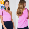Mais recente projeto 2019 rosa de um ombro mangas verão top manufatura atacado moda feminina vestuário (ta0084t)